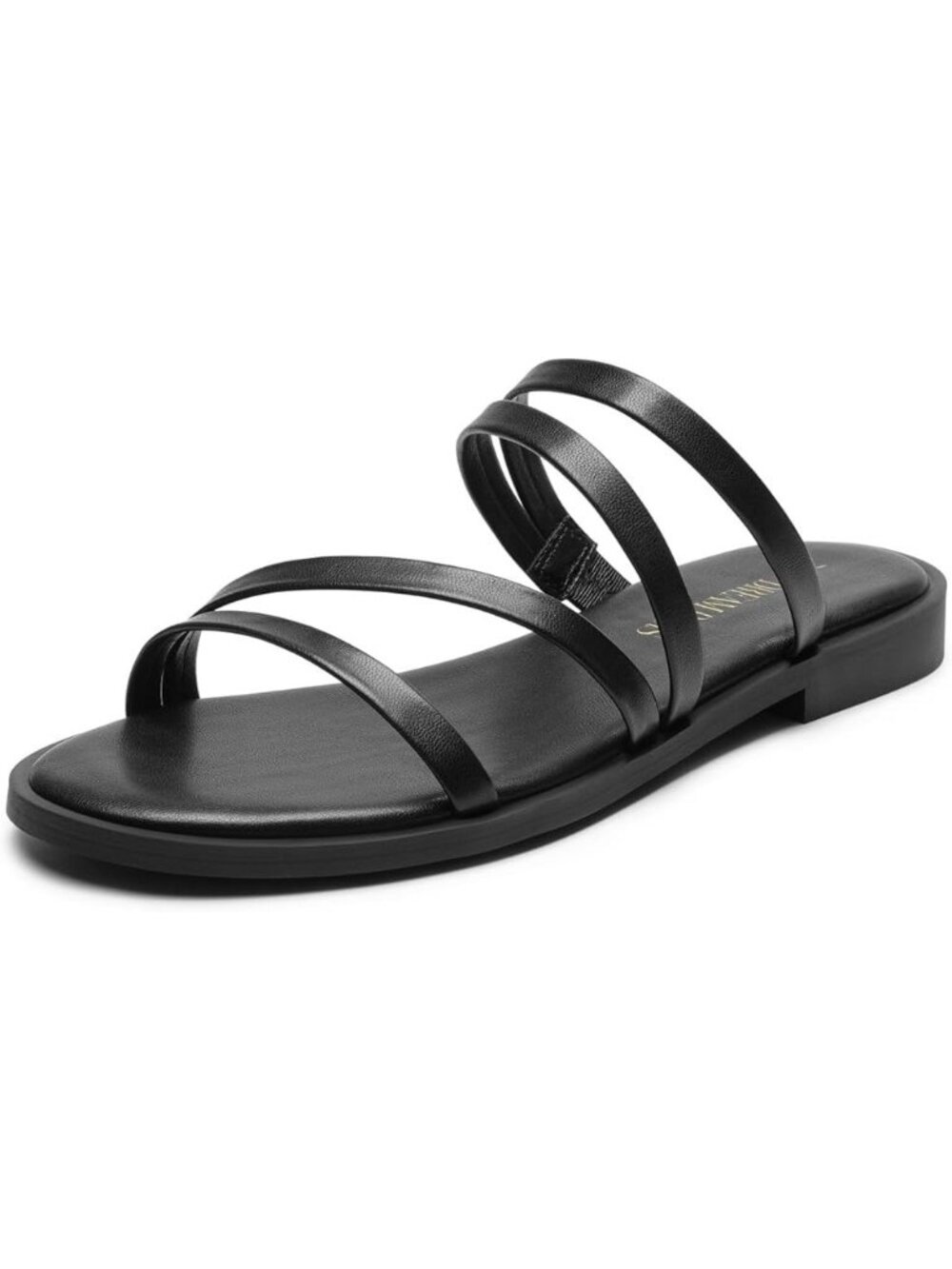 Dream Pairs Size 11 Sandals Strappy Slide Flat Memory Foam Non-Slip Sole Black